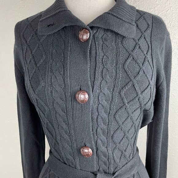 NWOT Caribbean Joe Black Cardigan Sweater Size M - Picture 2 of 6